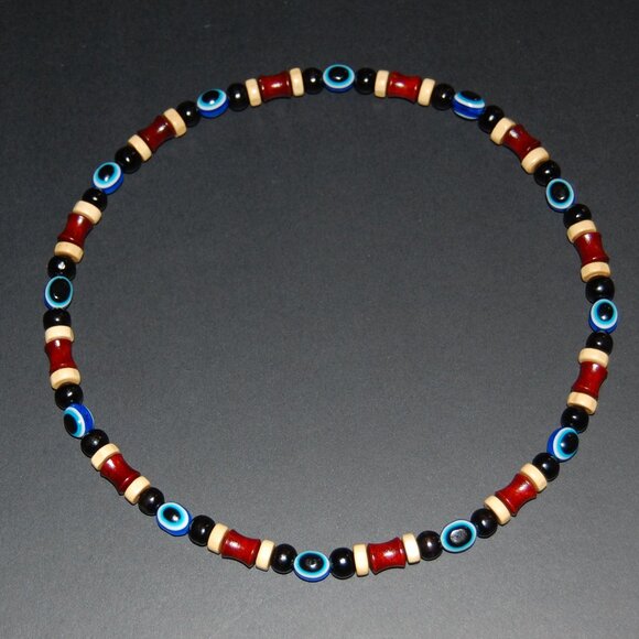 Evil Eye Necklace,Evil Eye Wood Necklace,Fatima Necklace,Good Luck Necklace - Picture 1 of 4
